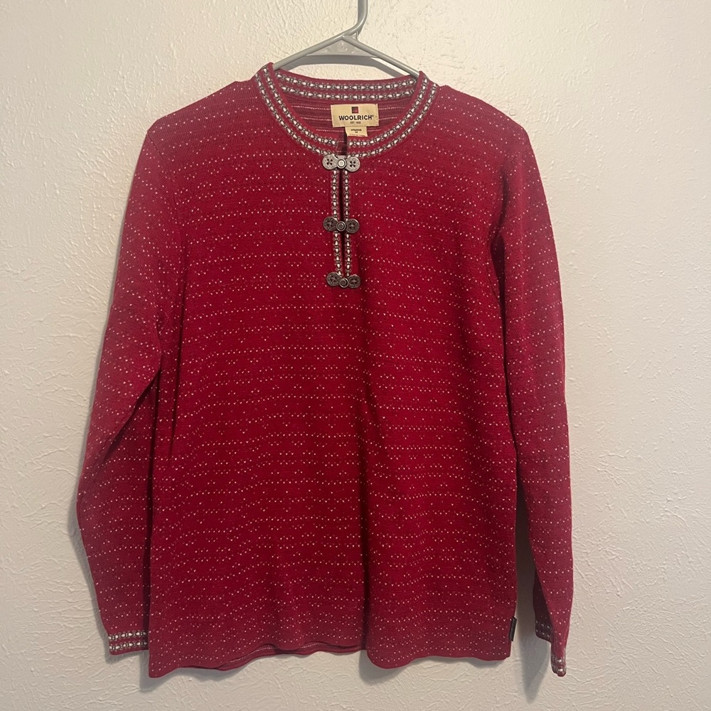 Vintage Woolrich Women’s Sweater Pullover Clasp-Front Patterned Medium Holiday